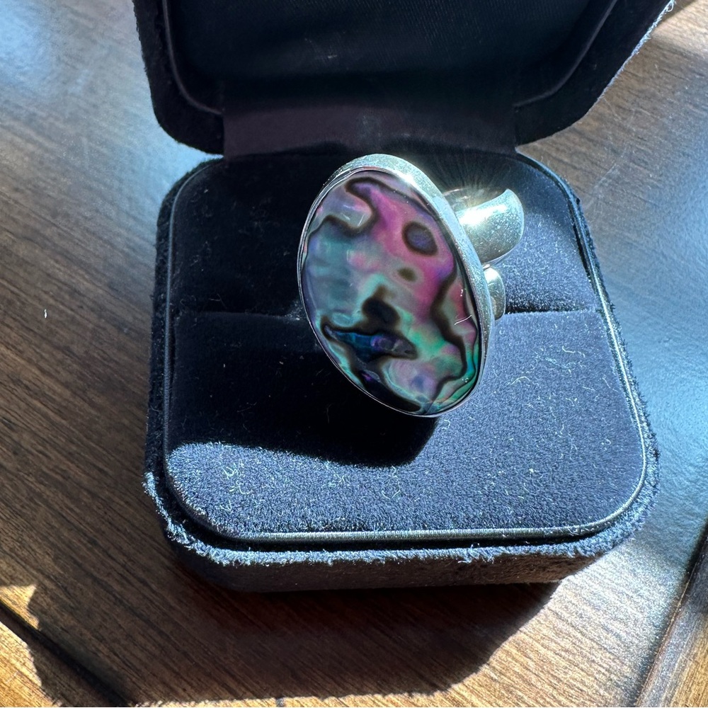 .925 sterling silver abalone Charles Albert adjustable ring.